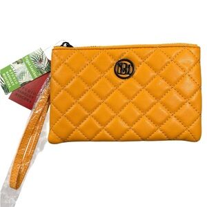 TT: Badgley Mischka Quilted Logo Wristlet Pouch in Yellow Gold